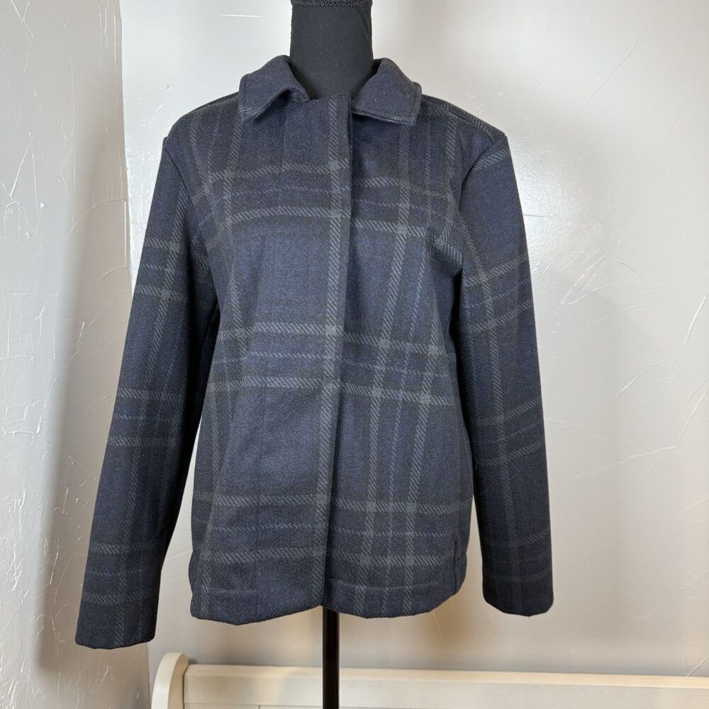 Banana Republic Factory Plaid Short Preppy Navy Coat Women’s Size Medium